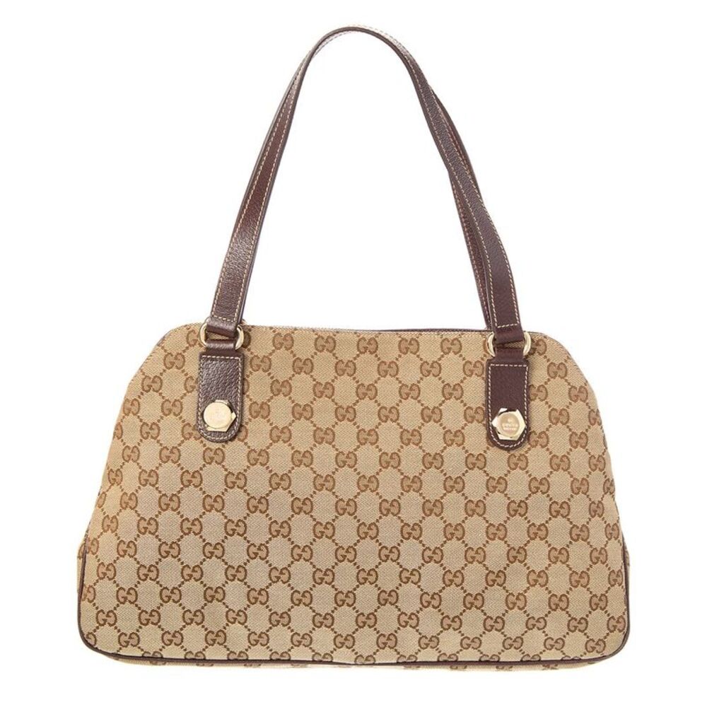 Gucci Brown Canvas & Leather Charmy Pocket Tote (Authentic Pre-Loved)